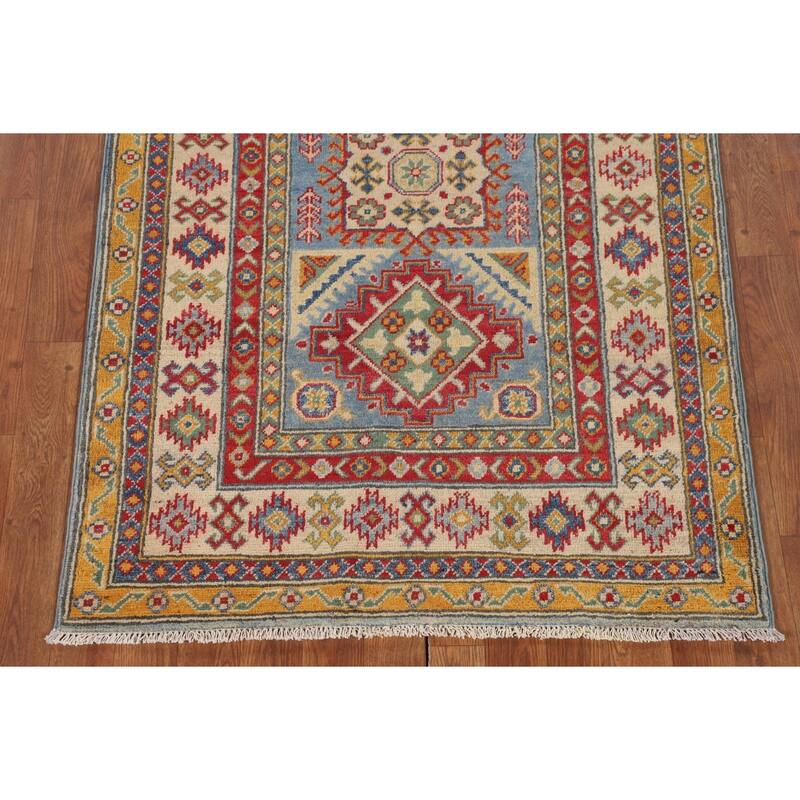 Geometric Kazak Accent Rug Handmade Foyer Wool Carpet - 3'2" x 4'8"