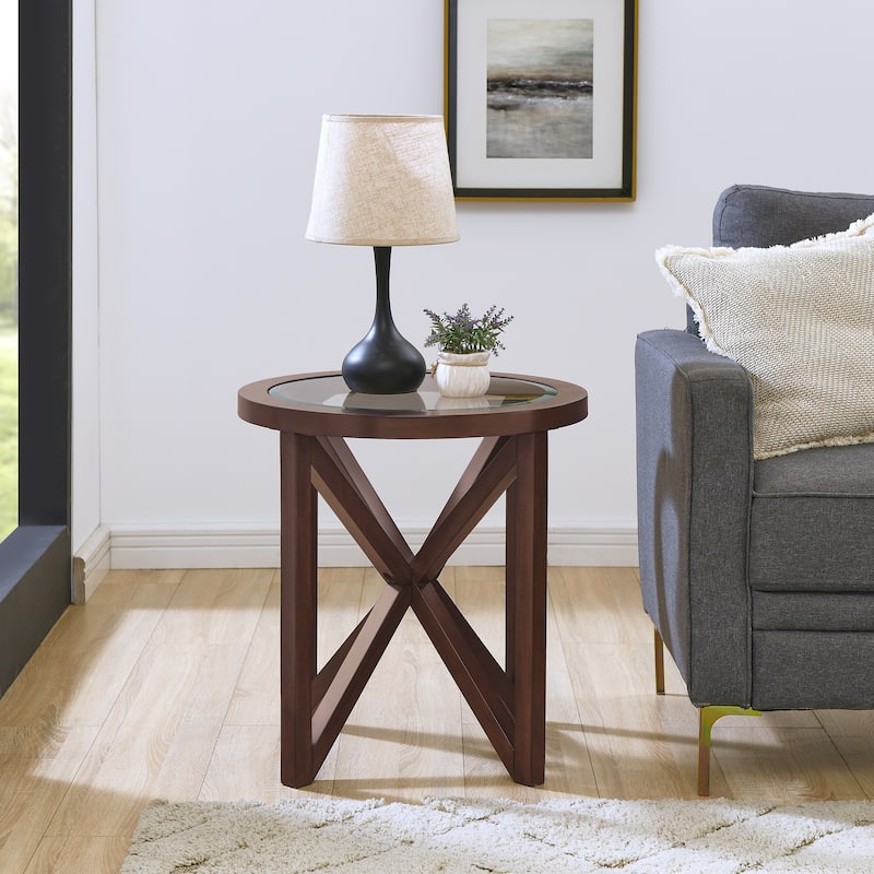 Modern Simple Glass Coffee Table, Tempered Glass Coffee Table Solid Wood Base Round Transparent Glass Top