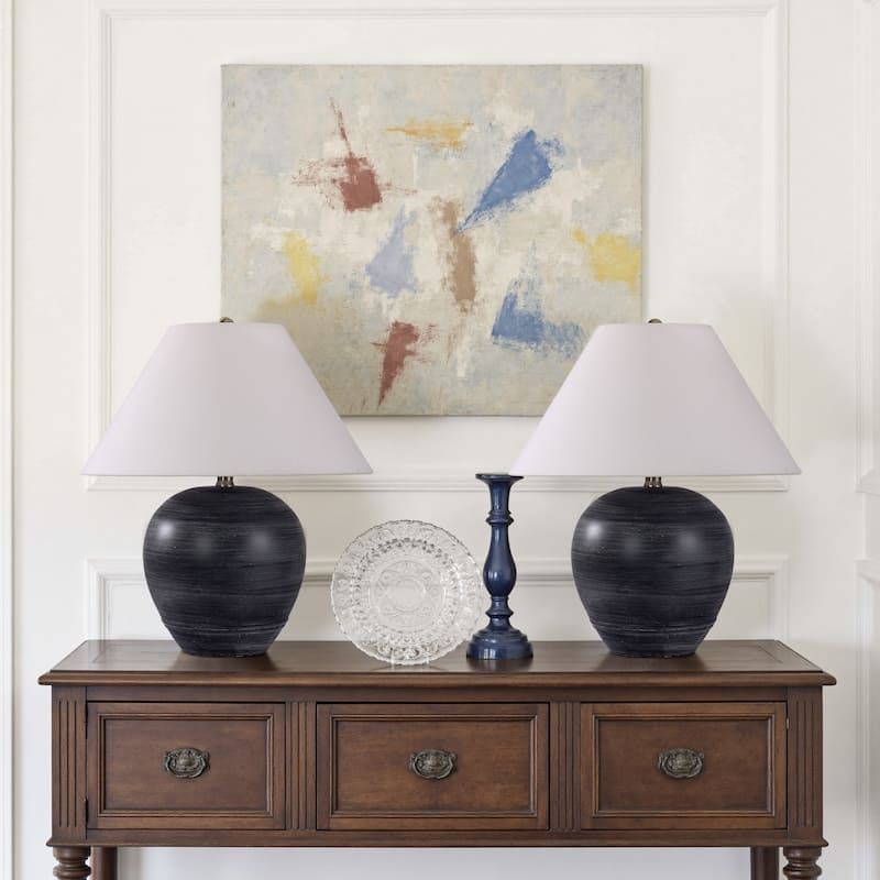 2 Pack Global Ceramic Accent Table Lamp with Linen Shade