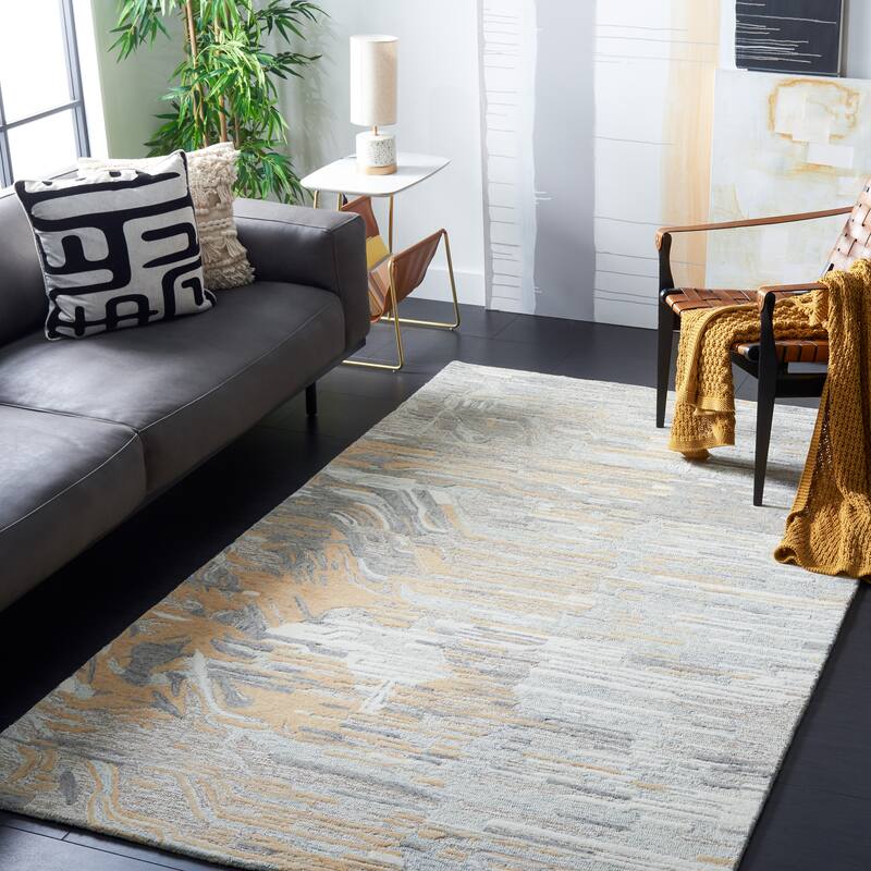 SAFAVIEH Handmade Metro Igballe Modern Abstract Wool Rug - 4' x 6' - Natural/Gold
