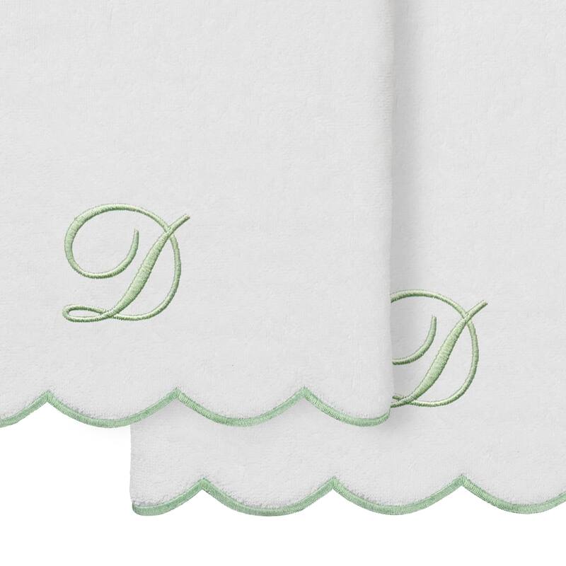 Authentic Hotel and Spa 100% Turkish Cotton Green ADORNIA Scallop Personalized 2 Piece Bath Towel Set - 2 Bath Towels