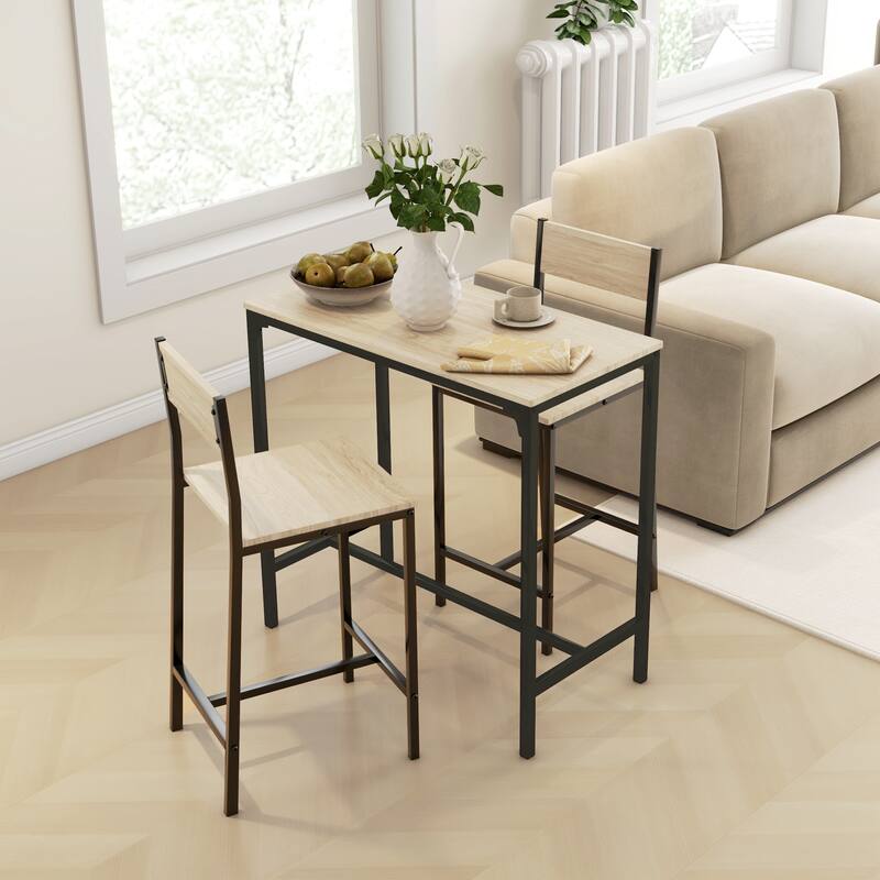Modern 3-Piece Dining Set with Rectangular Counter Height Table & 2 Open Back Chairs