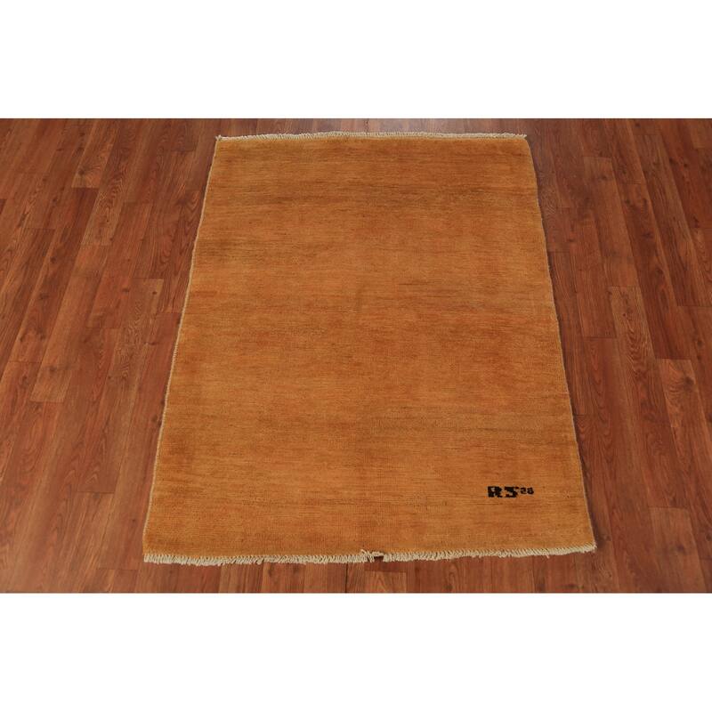 Orange Gabbeh Oriental Rug Hand-Knotted Wool Carpet - 3'0" x 3'10"