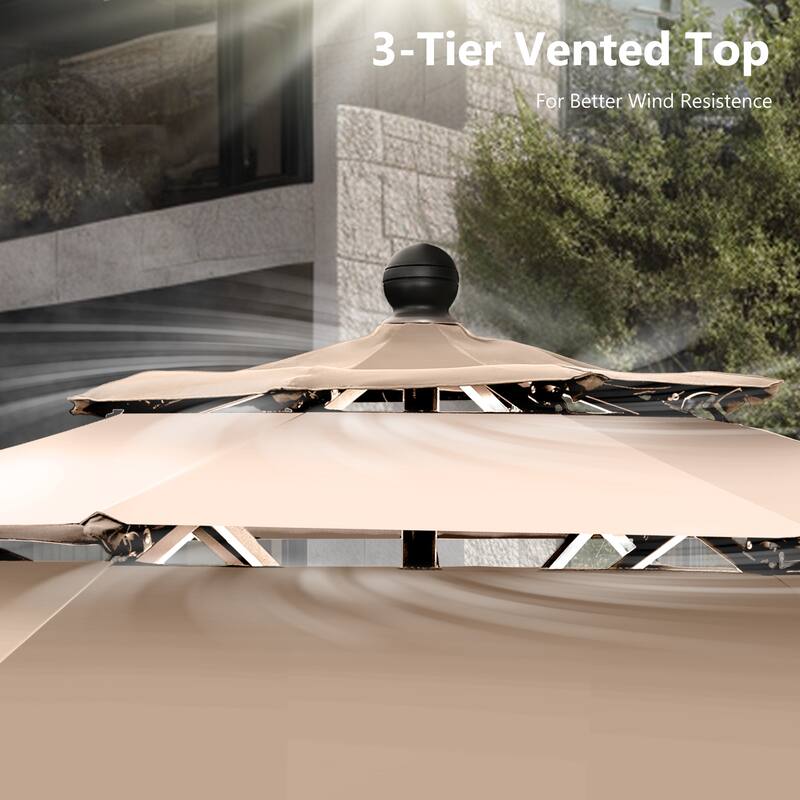 MAISON ARTS 10ft 3 Tiers Vented Patio Outdoor Umbrella with Auto-tilt and Crank Lift
