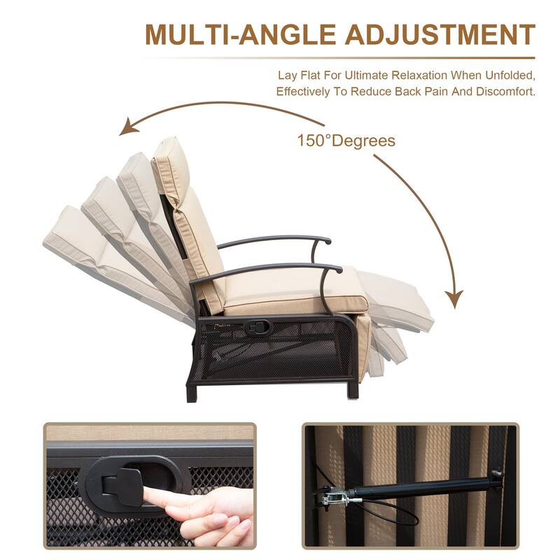 Adjustable Outdoor Lounge Chair with Flip Table Push Back Set of 1