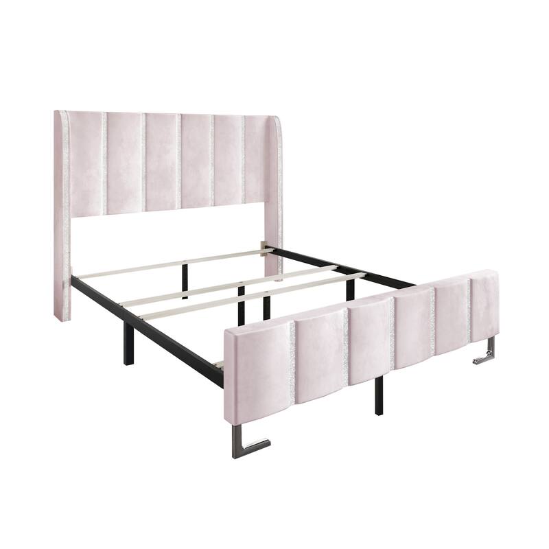 CraftPorch Luxurious Crystal Diamond Strip Velvet Upholstered Bed