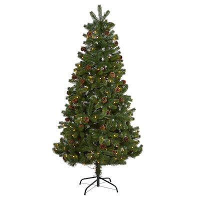 6ft. Spruce Artificial Christmas Tree with Pinecones & 250 Clear LED Lights - Classic Holiday X-Mas Glow