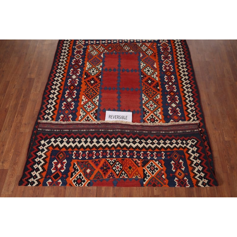 Vegetable Dye Kilim Qashqai Persian Vintage Hand-Woven Wool Carpet - 5'4"x 8'8"