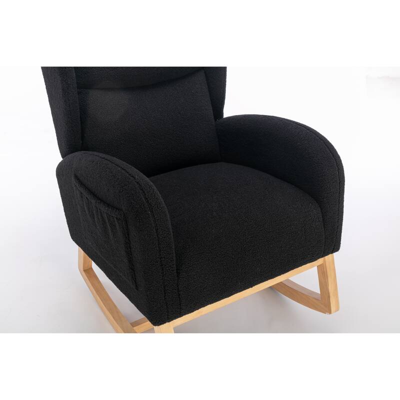 Black Modern 38" High Back Upholstered Rocking Chair with Wood Legs and Packet