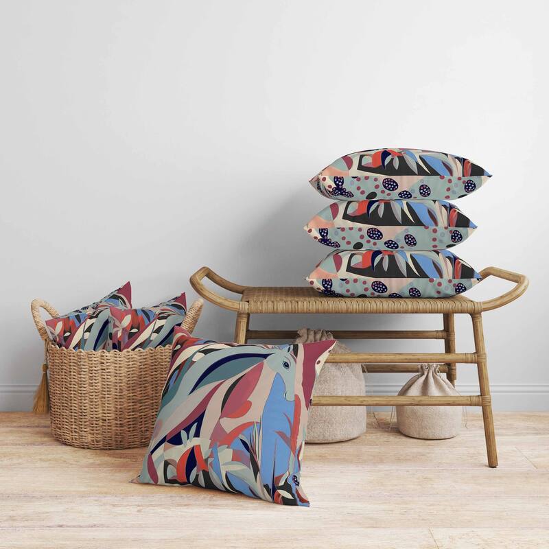 Mythical Horse Faux Suede Reversible Throw Pillow Red and Blue