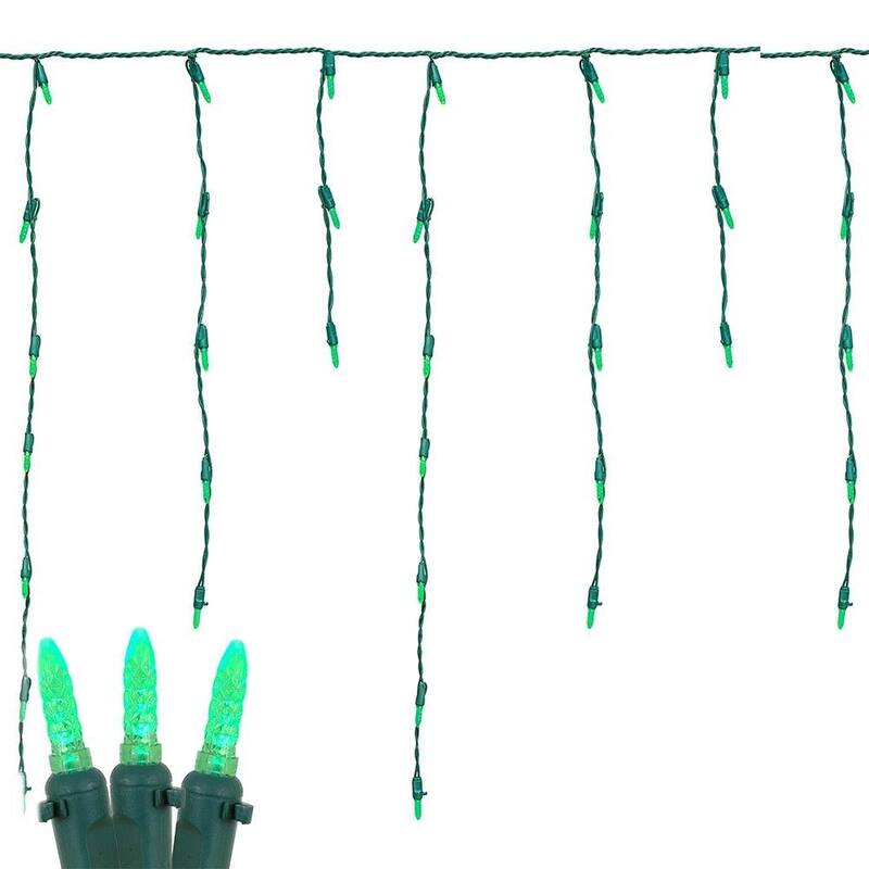 M5 Christmas LED Icicle Light Set, Green Wire, 15' Long, 150 Light - Green