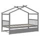 preview thumbnail 49 of 110, Creativity House Bed Twin/ Full Size Frame with Trundle for Boys Girls, Wood Platform Bed with Roof No Box Spring Needed