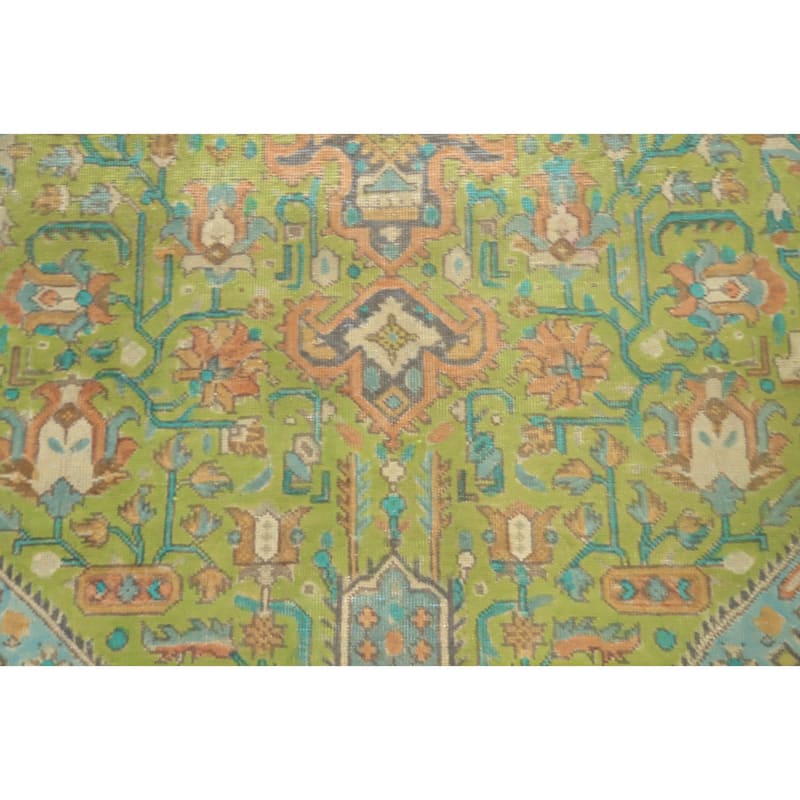 Hand Knotted Oriental 100% Wool Carpet Traditional Floral Green Tabriz Area Rug - 9' 5'' X 6' 8''