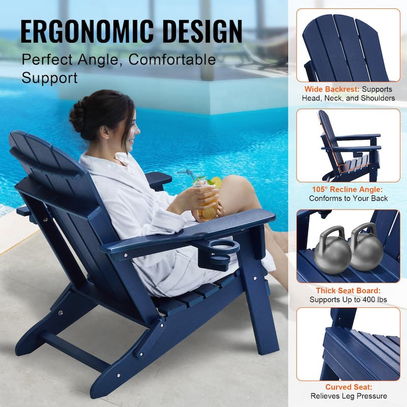 Set of 2 HDPE Folding Adirondack Chair with Wider Seat and Curved Backrest Ideal for Outdoor Use - 31.5 × 29.7 × 36.0 in