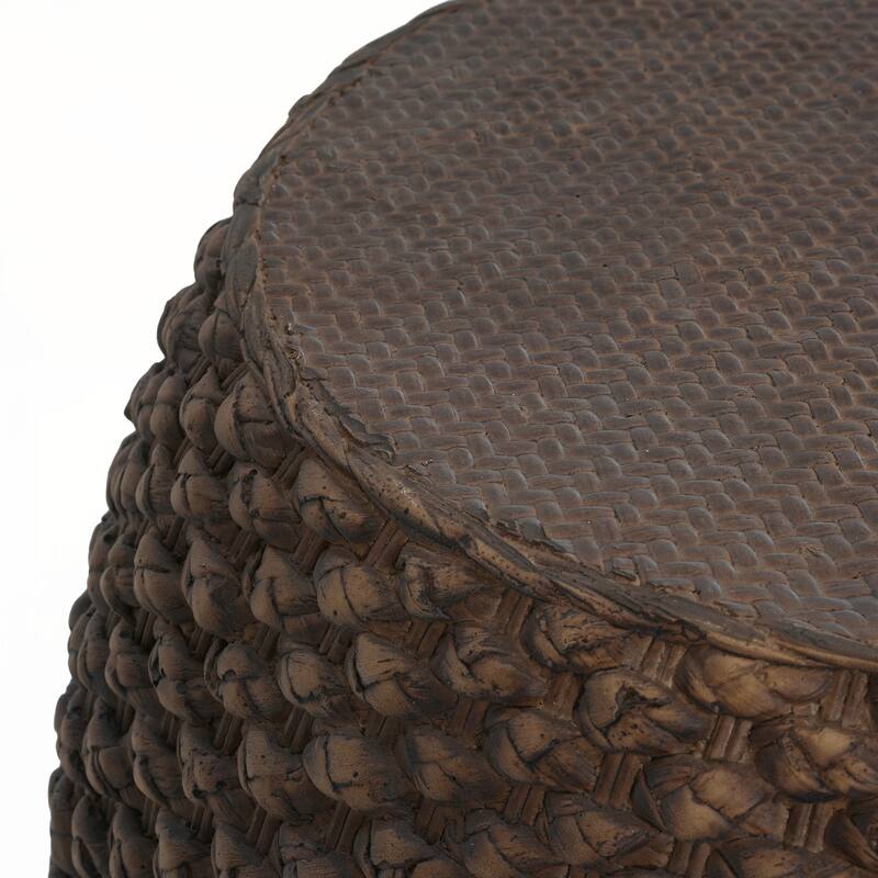 Faux Rattan Side Table for Indoor and Outdoor, Handmade MgO, Brown