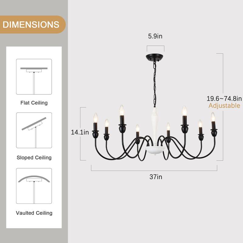 8-Light Candlestick Hanging Linear Island Chandelier Lighting Fixture for Dining Room Kitchen Island