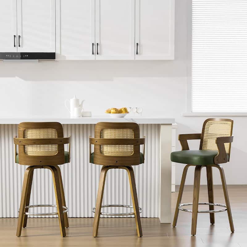 Upholstered Swivel Barstool with Arms and Bentwood Legs - 40.8"H x 18.9"W x 19.5"D/19.3"D