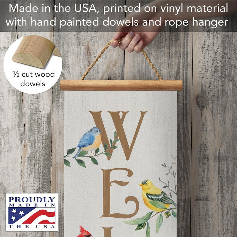 Bird Welcome Indoor/Outdoor Vinyl Hanging Entryway Sign Made in the USA Reusable Easy Wipes Clean Easy Storage