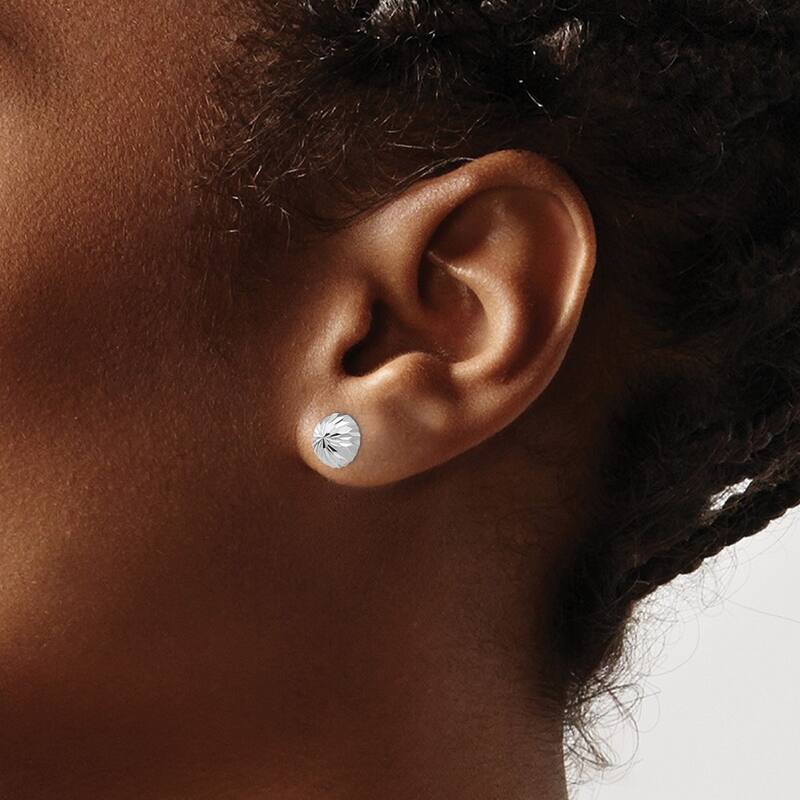 Curata 14k White Gold Diamond-Cut 8mm Half Ball Post Earrings