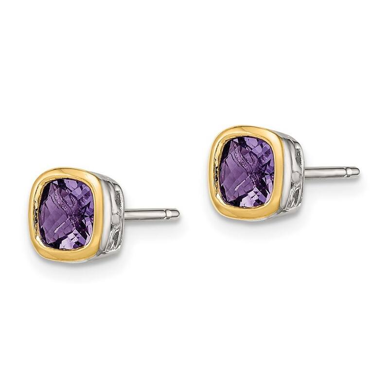 Curata 925 Sterling Silver With 14k Accent 6.5mm Amethyst Square Stud Earrings