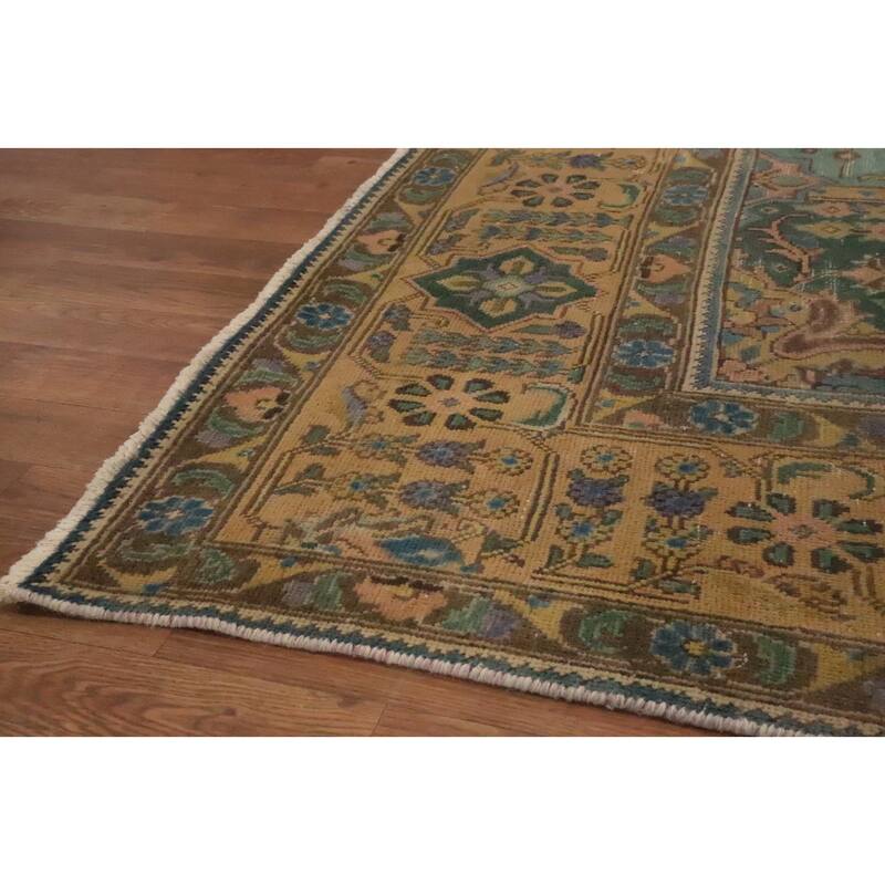Hand Knotted Oriental 100% Wool Carpet Traditional Floral Yellow & Gold Tabriz Area Rug - 12' 5'' X 9' 8''