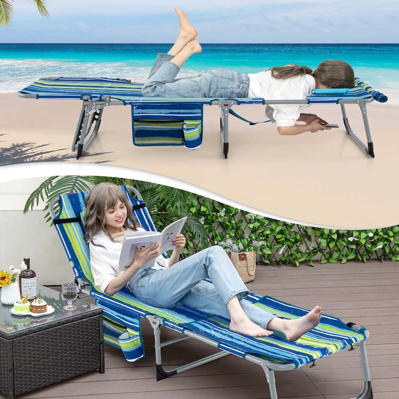Goplus 2 PCS Outdoor Folding Chaise 5-Position Lounge Chair with - See Details