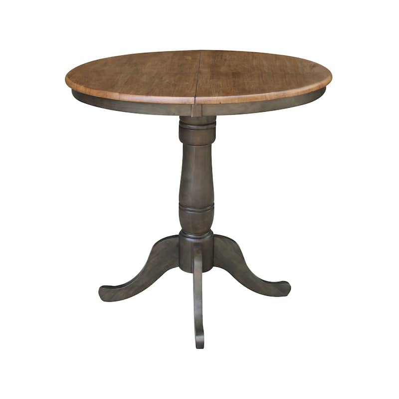 36" Round Top Pedestal Table with 12" leaf - 35.3"H - Counter Height in Hickory and Washed Coal
