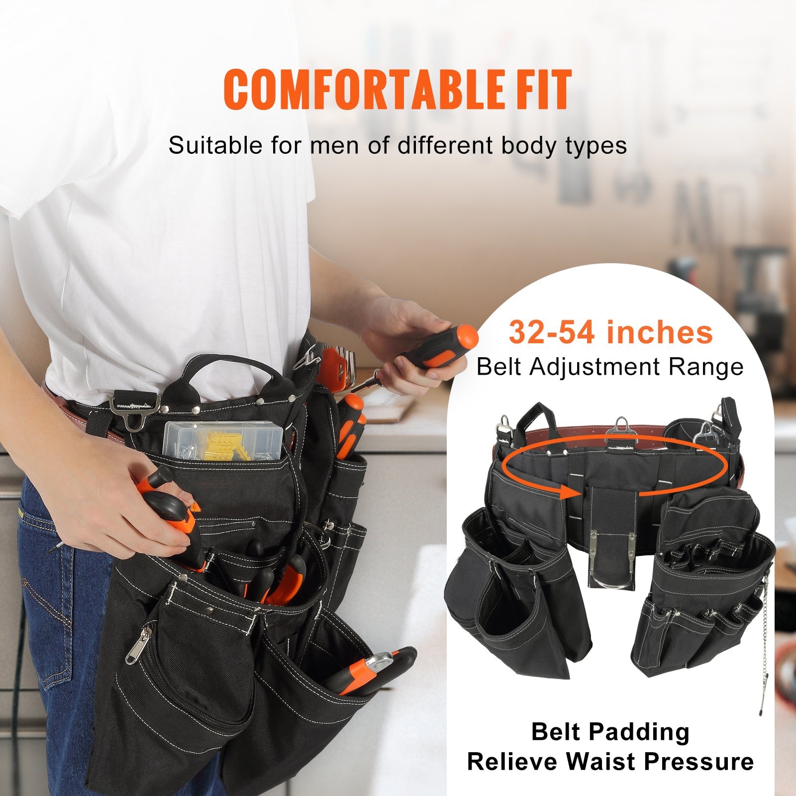 Black Heavy Duty Nylon 32 Pockets Detachable Tool Bag Belt