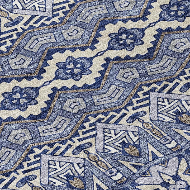 Machine Washable Indoor/ Outdoor Chantille Mosaic Global Rug