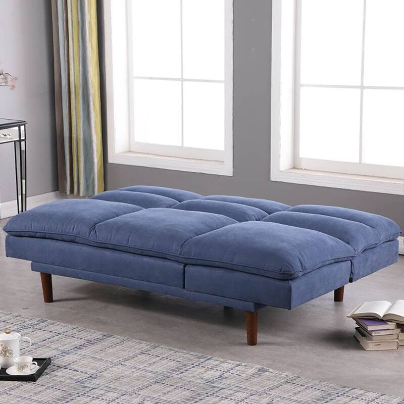 Modern Armless Fabric Blue Sofa Bed Adjustable Folding Sofa - 37.01*76.38*41.73 inches
