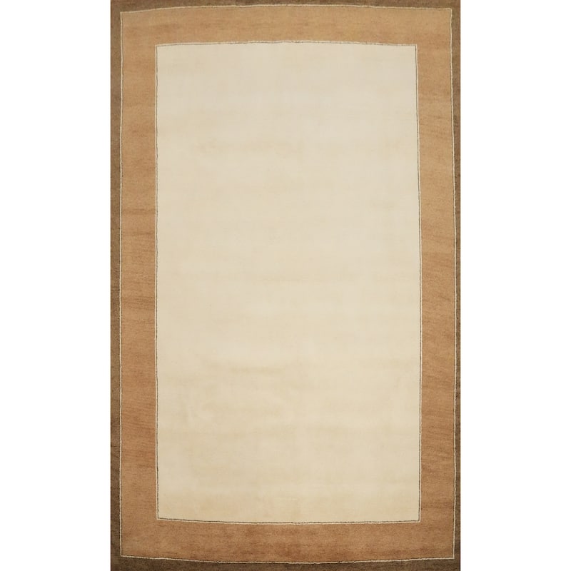 Hand Knotted Oriental 100% Wool Carpet Modern Geometric Beige & Ivories Gabbeh Area Rug - 11' 5'' X 8' 1''