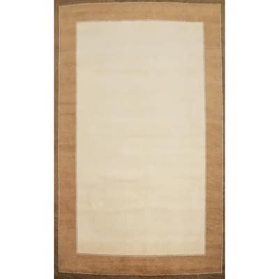 Hand Knotted Oriental 100% Wool Carpet Modern Geometric Beige & Ivories Gabbeh Area Rug - 11' 5'' X 8' 1''