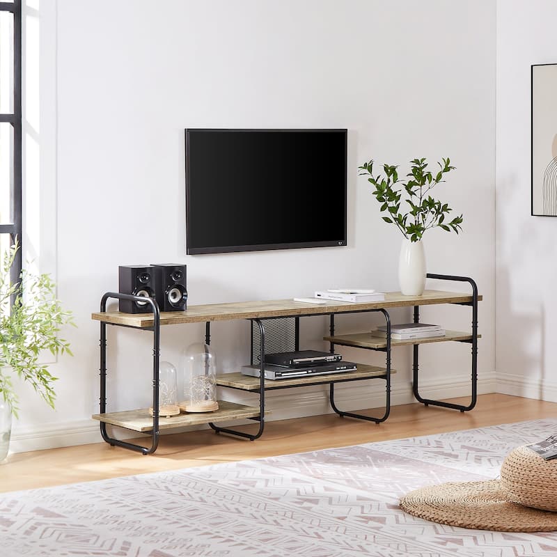 VECELO Industrial TV Stand for TV up to 71 inch,Entertainment Center TV Console Table