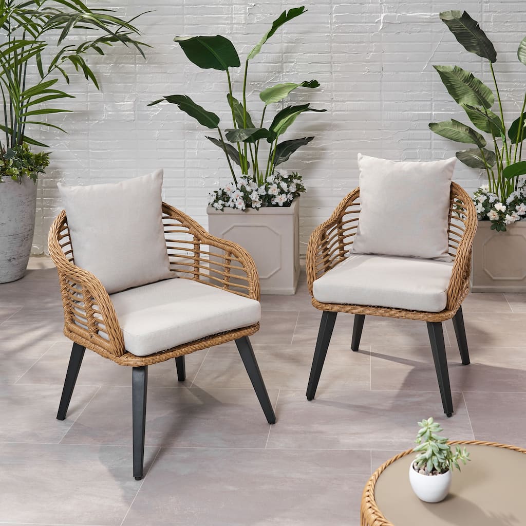 Tatiana Indoor/Outdoor Wicker Club Chairs with Cushions (Set of 2) by Christopher Knight Home