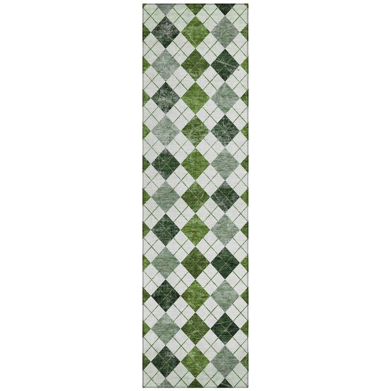 Machine Washable Indoor/ Outdoor Modern Argyle Chantille Rug