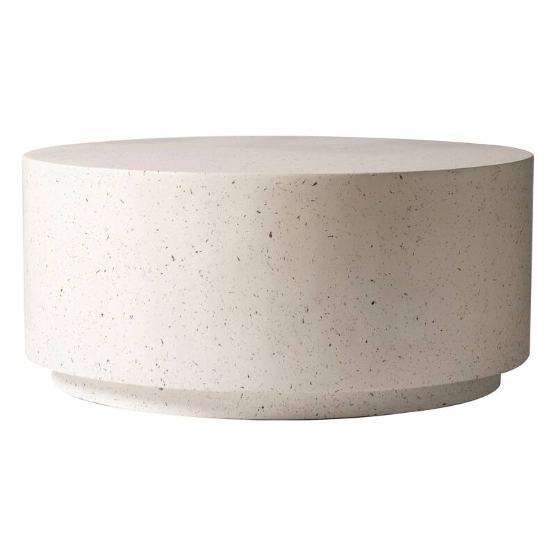 Terra 36-Inch Wide Coffee Table in Fiberstone Round Accent Center Table for Indoor and Outdoor Patio Use - White