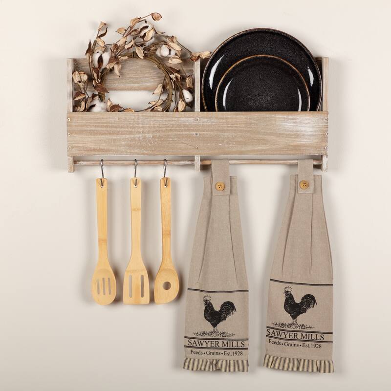 Sawyer Mill Charcoal Poultry Button Loop Kitchen Towel Set of 2 - Kitchen Towel 6.5x18 - Kitchen Towel 6.5x18 - Set of 2 - Khaki/Asphalt/Dark Creme