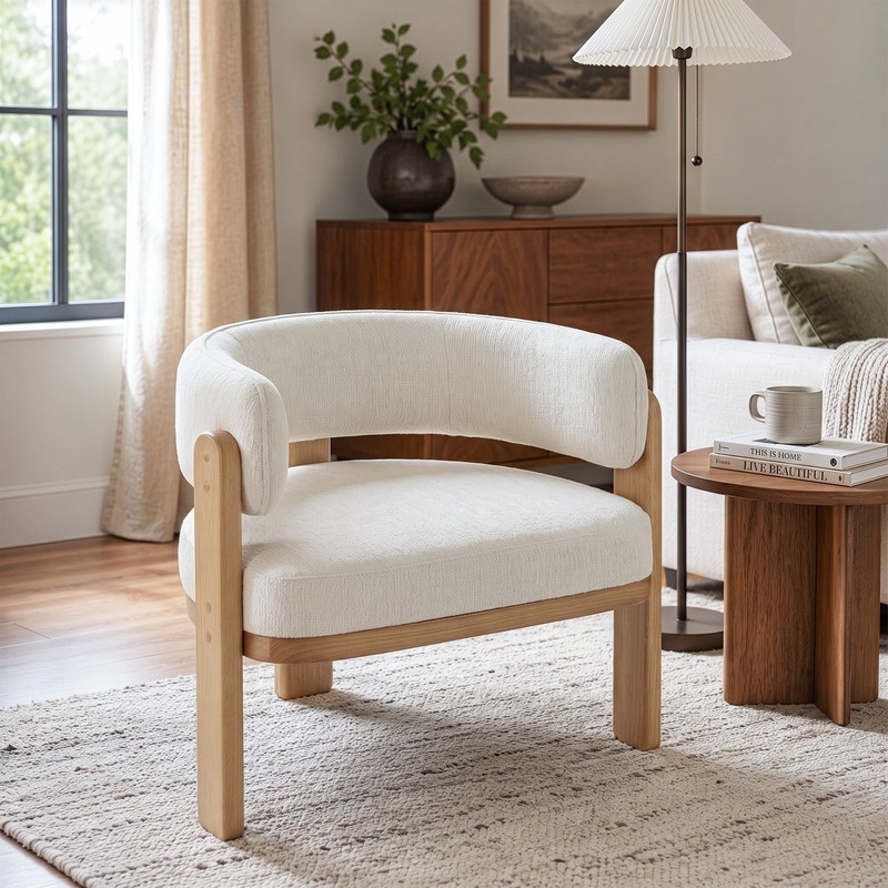 Modern Curved Back Chenille Upholstered Armchair for Living Room Bedroom