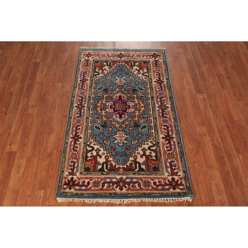 Light Blue Heriz Serapi Indian Rug Hand-Knotted Wool Carpet - 2'11"x 5'2"