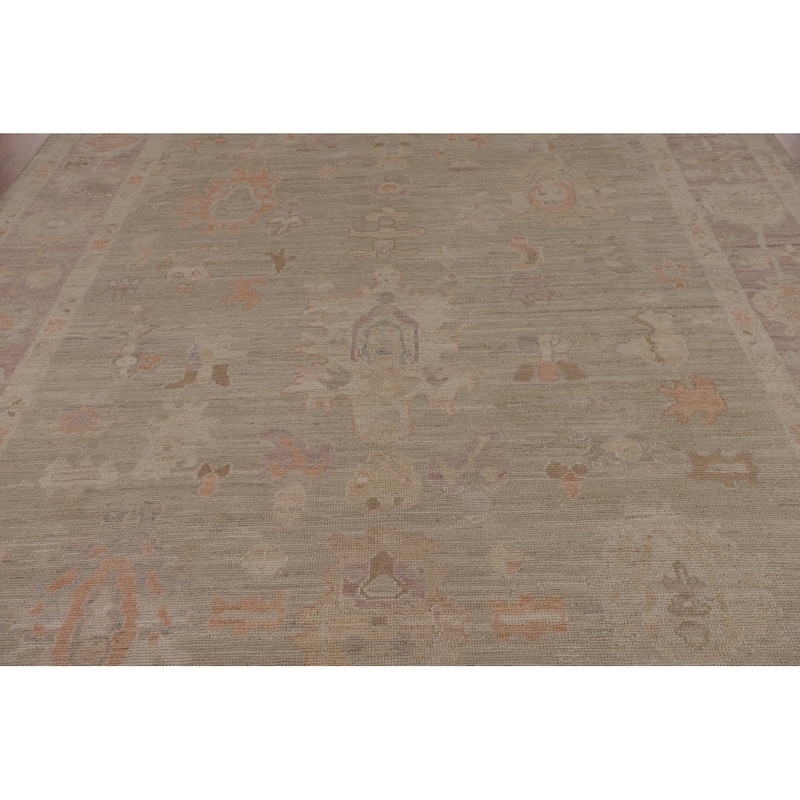 Vegetable Dye Oushak Oriental Area Rug Handmade Green Wool Carpet - 8'5"x 10'1"