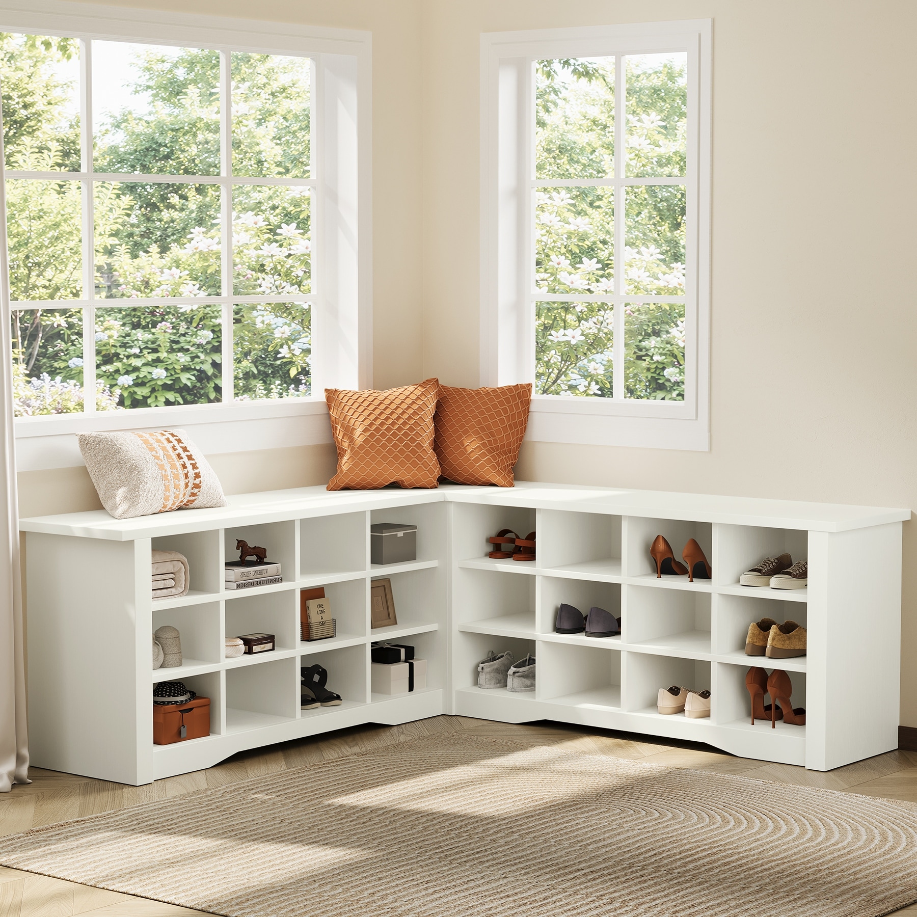 L-Shaped Shoe Rack Bench with Storage