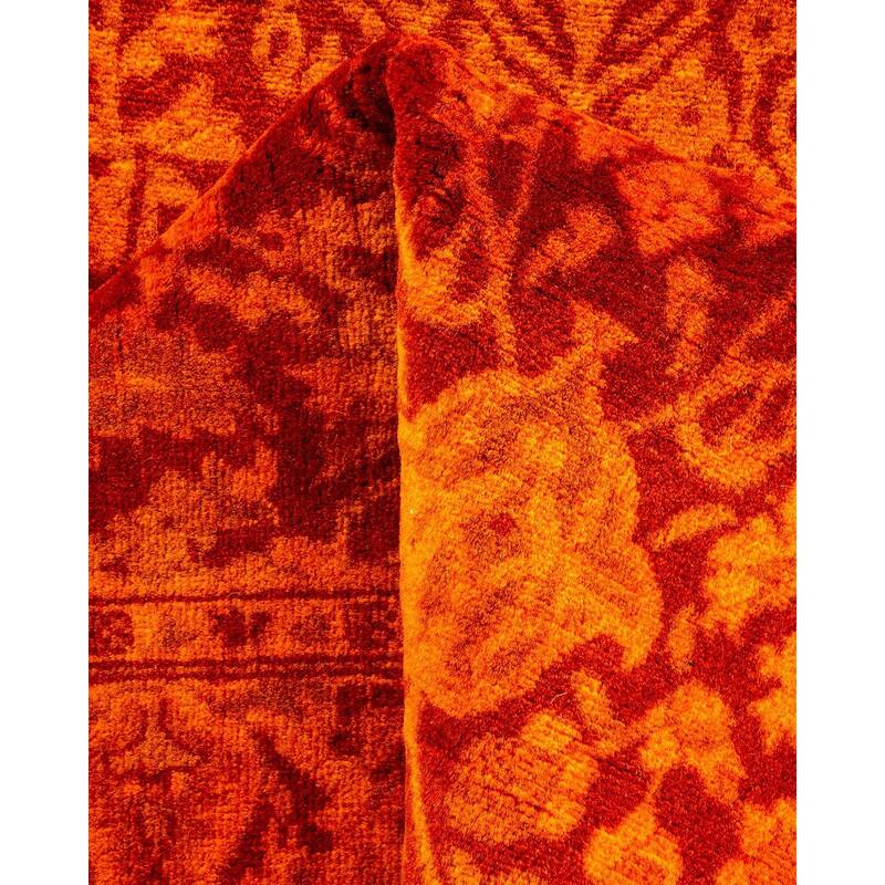 Overton Hand Knotted Wool Vintage Inspired Modern Contemporary Overdyed Orange Runner Rug - 2' 6" x 6' 5"