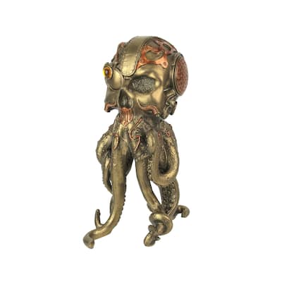 Zeckos Bronze/ Copper Steampunk Human Skull / Octopus Statue - 10 X 4.5 X 7 inches