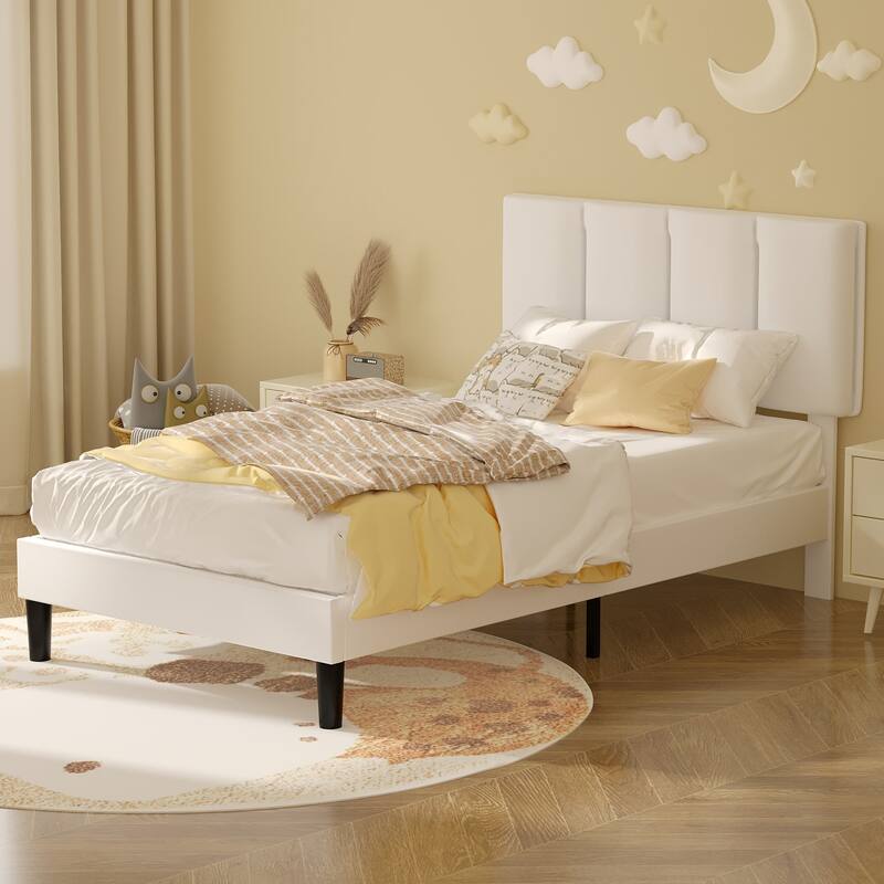 VECELO Tufted Upholstered Platform Bed Frame with Adjustable Height Headboard Twin/Full/Queen Size Beds