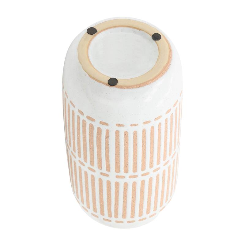 Ceramic Round Patterned Table Flower Vase - Ivory