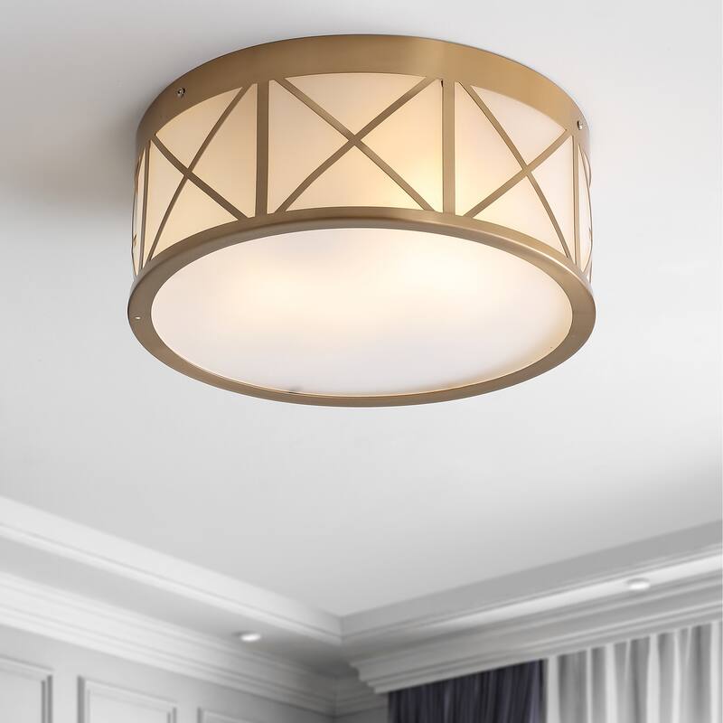 Pagoda 13" Drum Metal/Glass Flush Mount Brass Gold by JONATHAN Y
