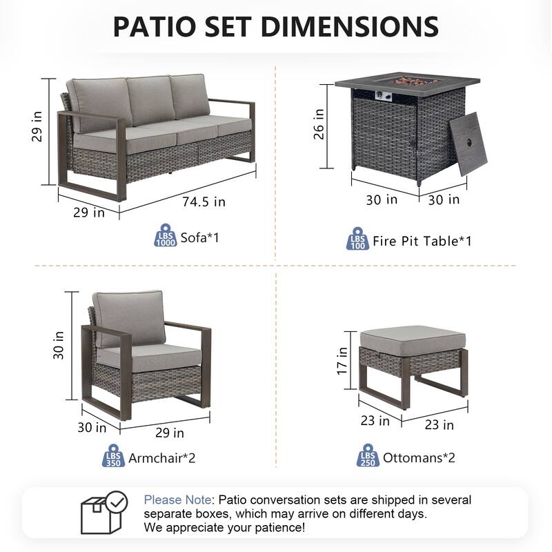 Pocassy Outdoor Fire Pit Conversation Set 3-Seat Sofa Chairs Patio Furniture Set