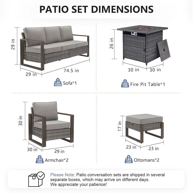 Pocassy Outdoor Fire Pit with 3-Seat Sofa Club Chairs Patio Furniture Set