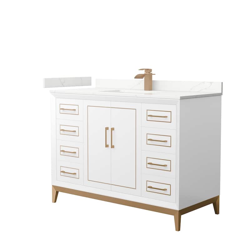 Marlena 48-inch Single Vanity, Quartz Top - White, Bronze Trim, Giotto Quartz Top