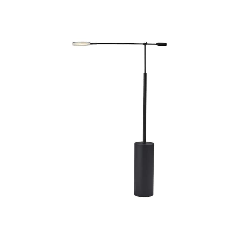 Adjustable 64" Black Metal LED Swing Arm Floor Lamp with Shade - 6" x 28" x 64"
